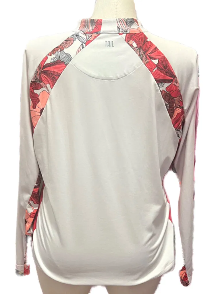 Tail Activewear White & Floral Trim Long Sleeve Golf Pullover Size XXL MSP$105