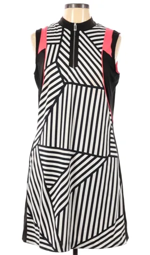 Tail Black & White Patterned Stripe Dress with Pink Accents Size L