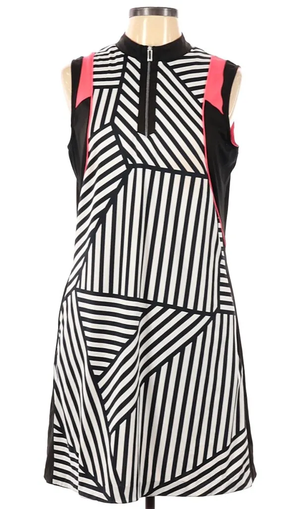 Tail Black & White Patterned Stripe Dress with Pink Accents Size L