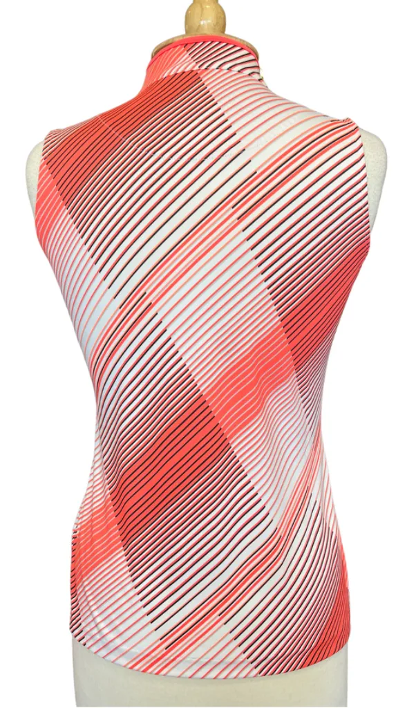 Tail Black and Coral Striped Sleeveless Mock-Neck Golf Polo Size S