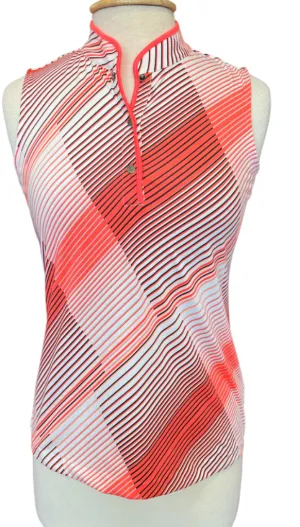 Tail Black and Coral Striped Sleeveless Mock-Neck Golf Polo Size S