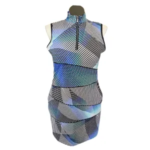 Tail Blue, Navy, Teal & Black Crosshatched Segment Print Dress Size L