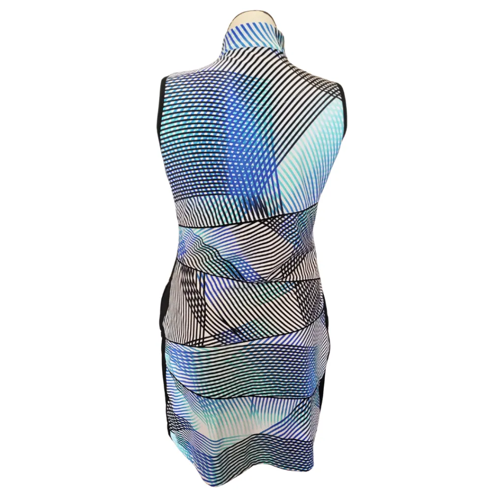Tail Blue, Navy, Teal & Black Crosshatched Segment Print Dress Size L