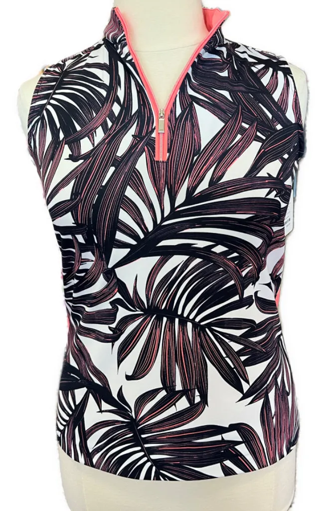 Tail Navy, White, and Pink Tropical Leave Print Sleeveless Women's Golf Top Size XL MSP$93