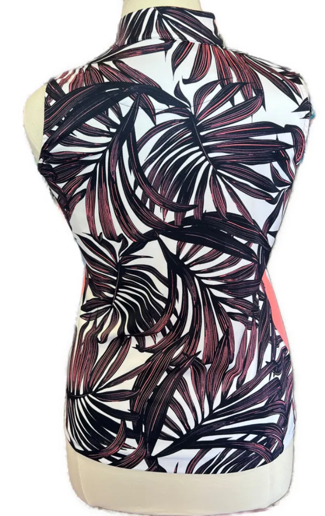 Tail Navy, White, and Pink Tropical Leave Print Sleeveless Women's Golf Top Size XL MSP$93