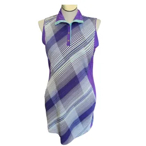 Tail Purple & Aqua Diagonal Striped Printed Dress Size L