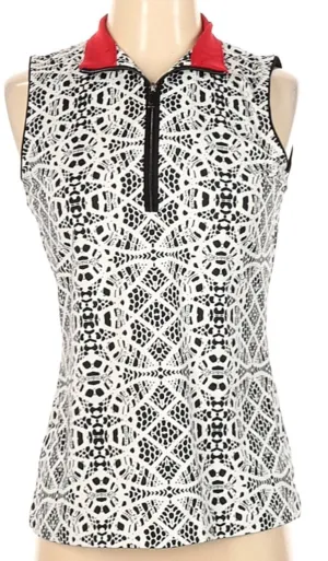 Tail Sleeveless Black & White Top with Red Accent Size XS  MSP$83