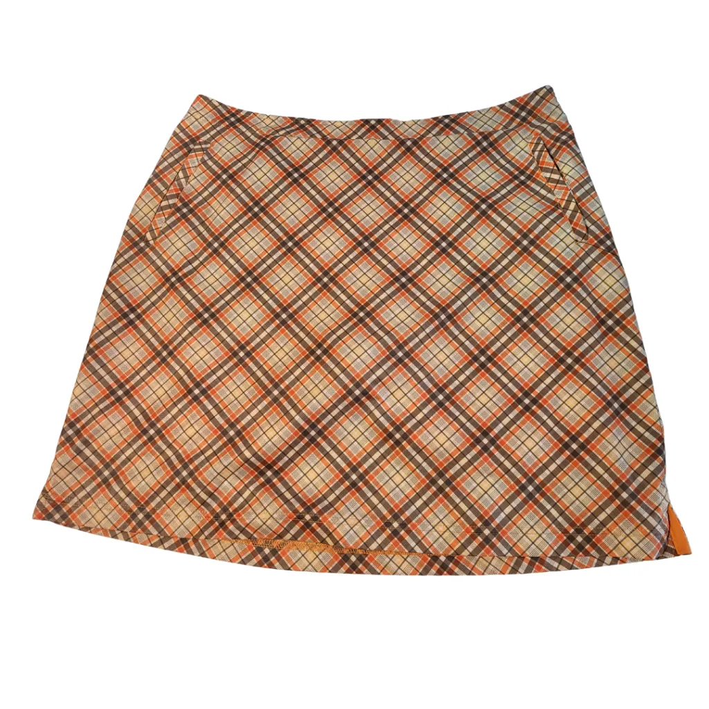 Tail Tech Brown, Yellow, and Orange Plaid Women's Golf Skort Size 12