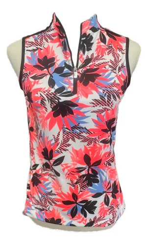 Tail White Label Women's Black, Coral & Blue Print Sleeveless Golf Top Size S