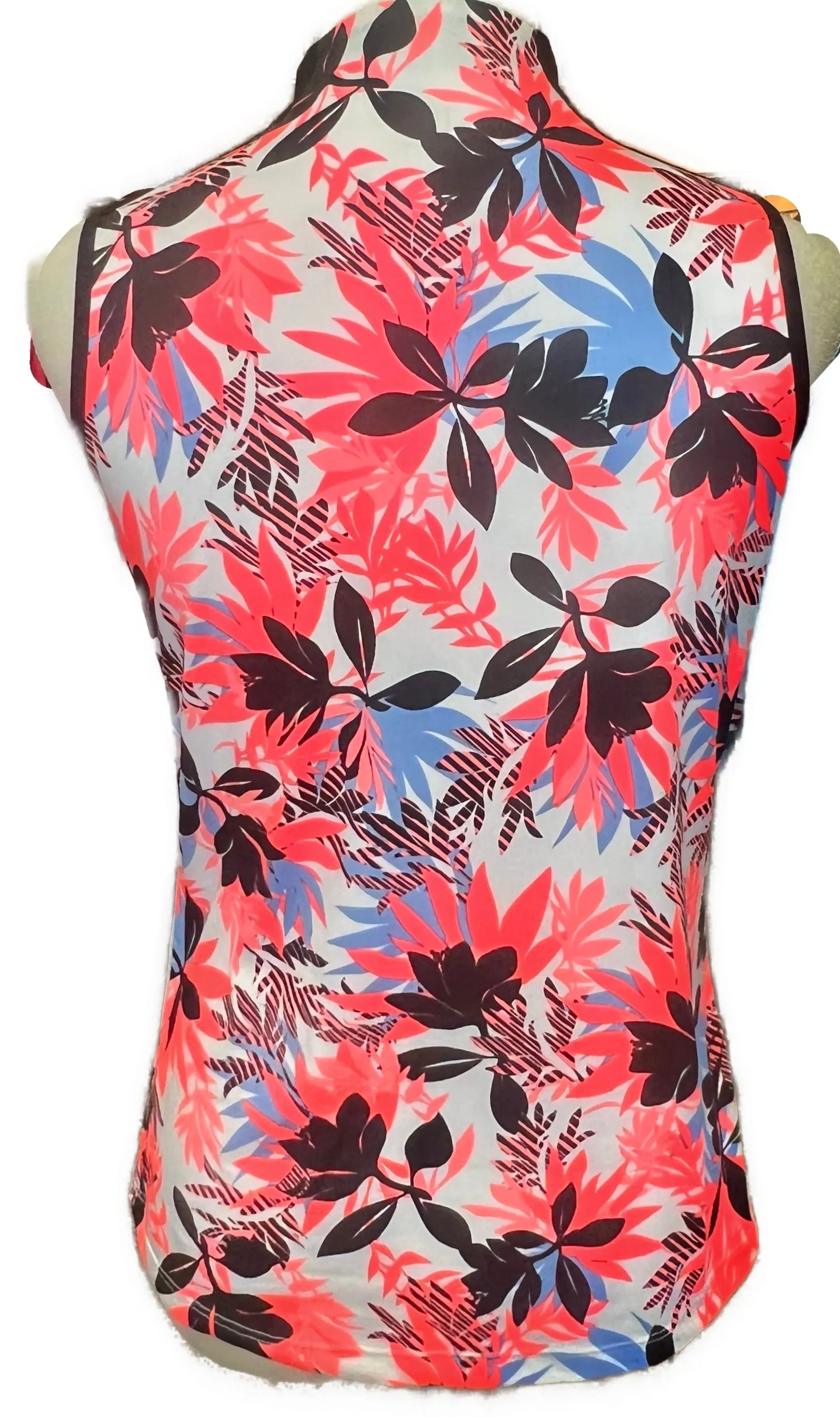 Tail White Label Women's Black, Coral & Blue Print Sleeveless Golf Top Size S