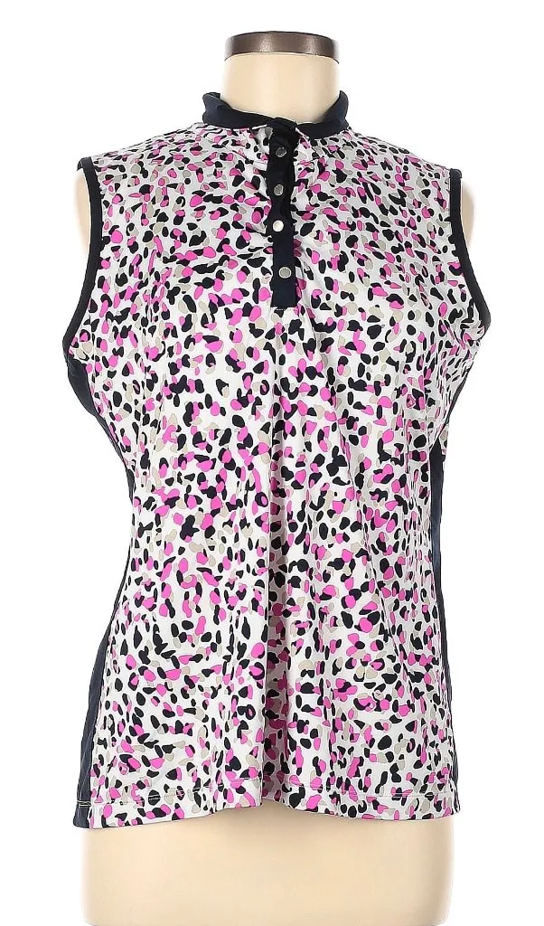 Tail Women's White, Pink & Black Animal Print Sleeveless Golf Top Size L