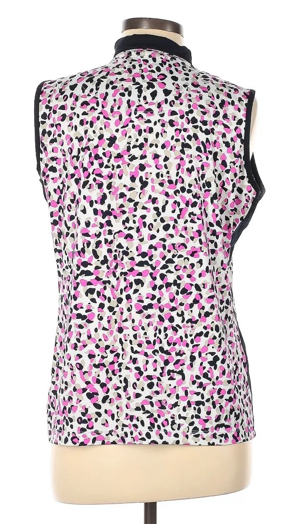Tail Women's White, Pink & Black Animal Print Sleeveless Golf Top Size L