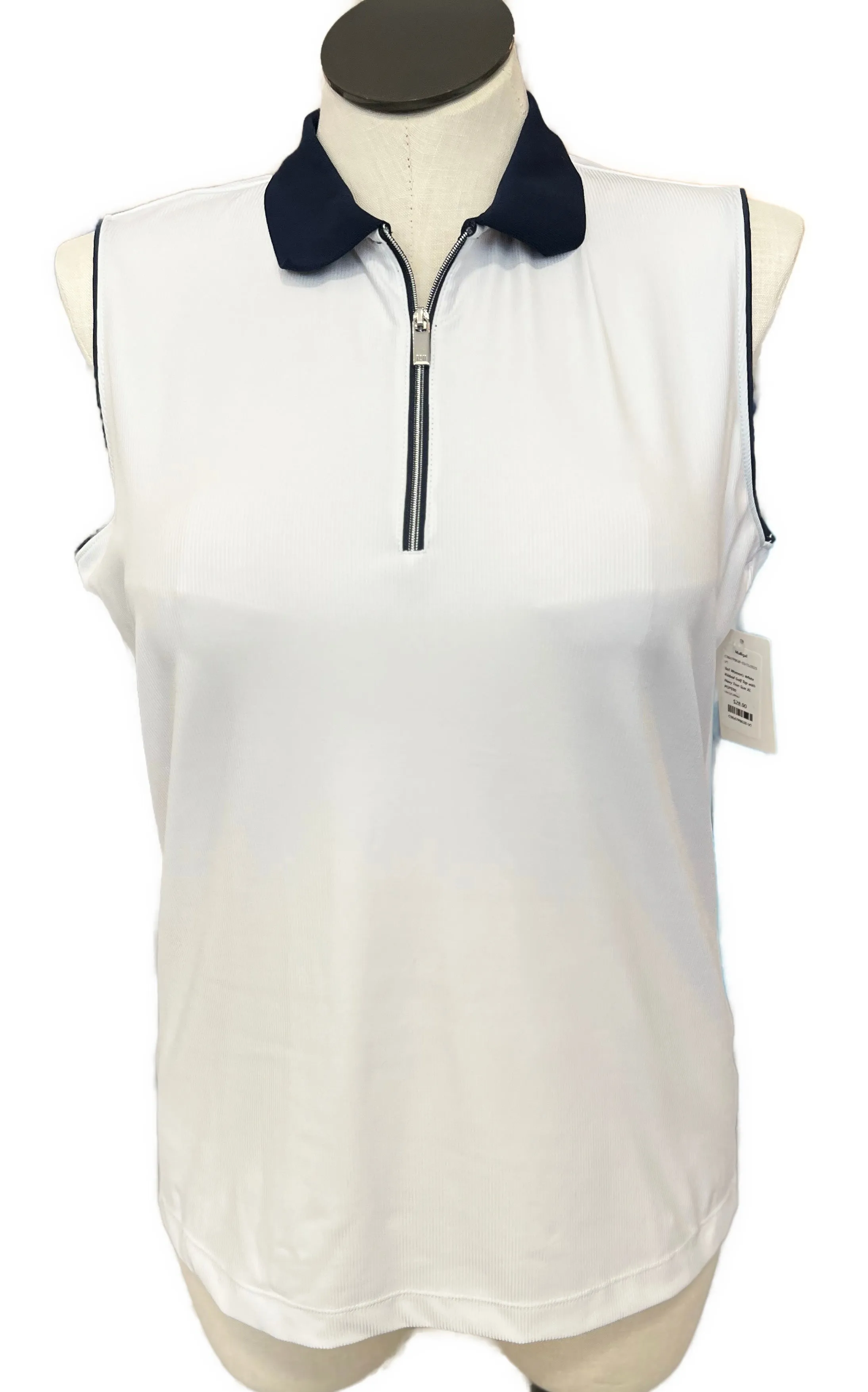 Tail Women's White Ribbed Golf Top with Navy Trim Size XL MSP$90
