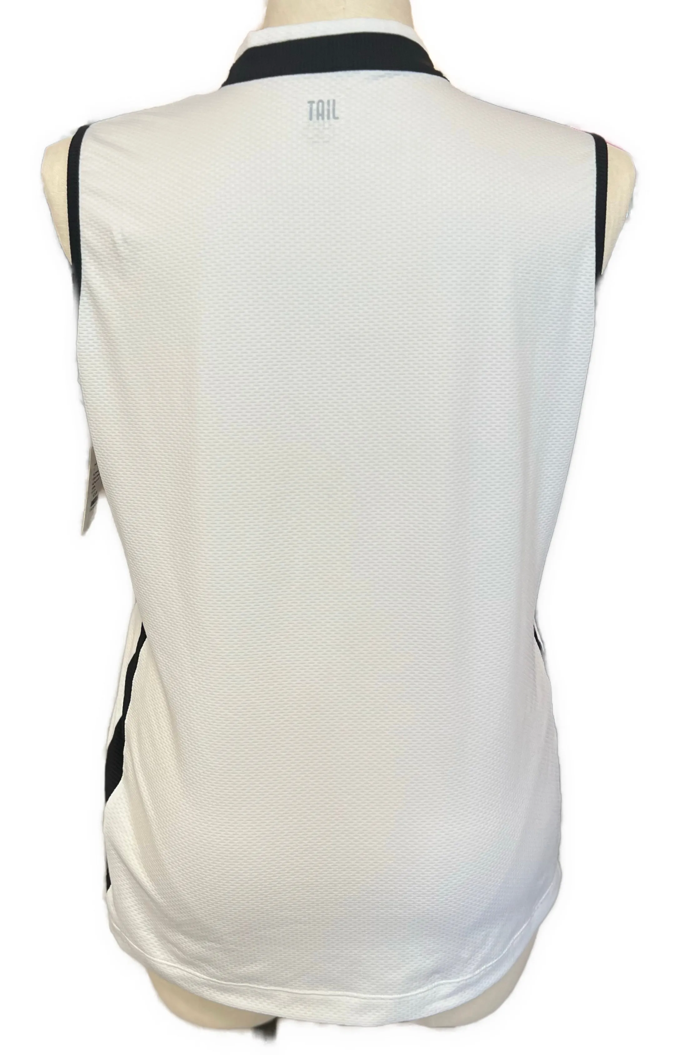 Tail Women's White Ribbed Golf Top with Navy Trim Size XL MSP$90