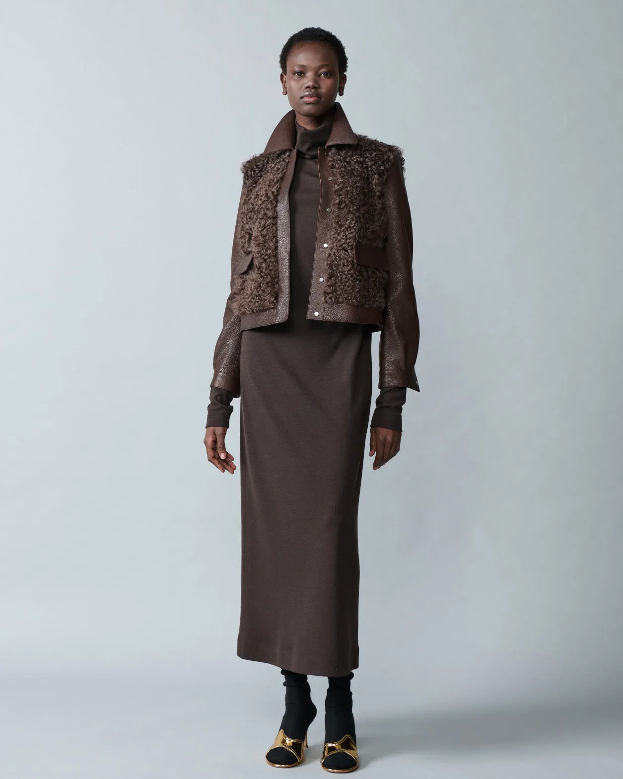 Tube Midi Dress with Turtle Neck in Wool Jersey 