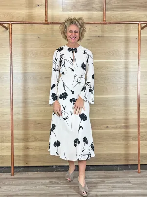 Twinset Dress Black Carnation and Snow Print