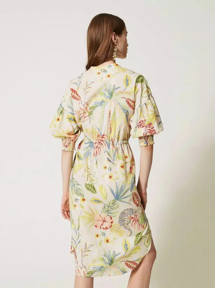 Twinset Printed Poplin Midi Shirt Dress Multi