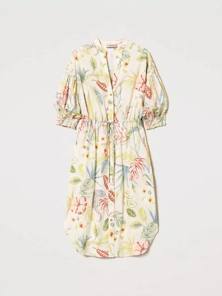 Twinset Printed Poplin Midi Shirt Dress Multi