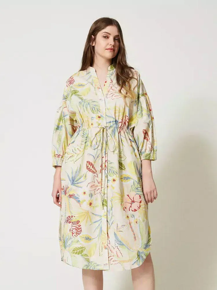 Twinset Printed Poplin Midi Shirt Dress Multi