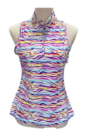 Tzu Tzu Multicolored Zebra Print Bella Sleeveless Golf Top Size M MSP$89