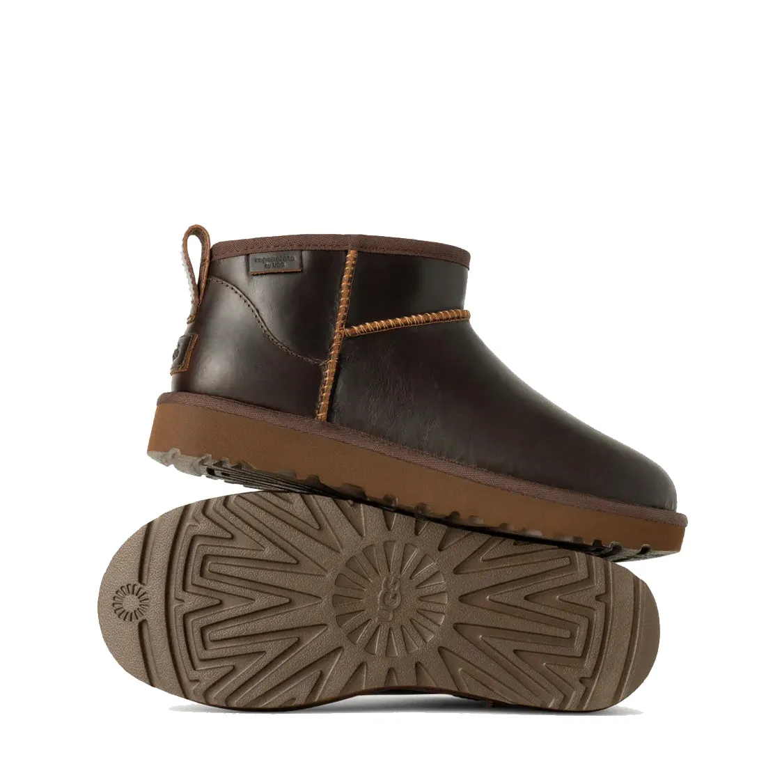 UGG Womens Classic Ultra Mini Leather Regen Boot Ironwood