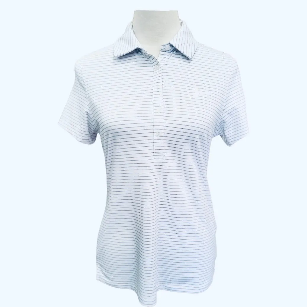 Under Armour White Women's Golf Polo w/ Pale Blue Stripes Size S