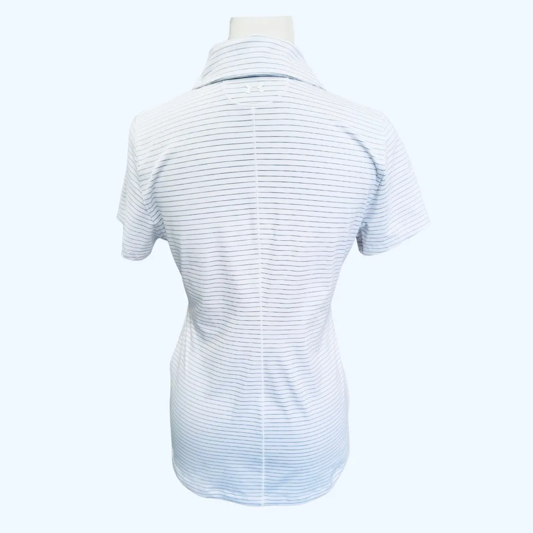 Under Armour White Women's Golf Polo w/ Pale Blue Stripes Size S