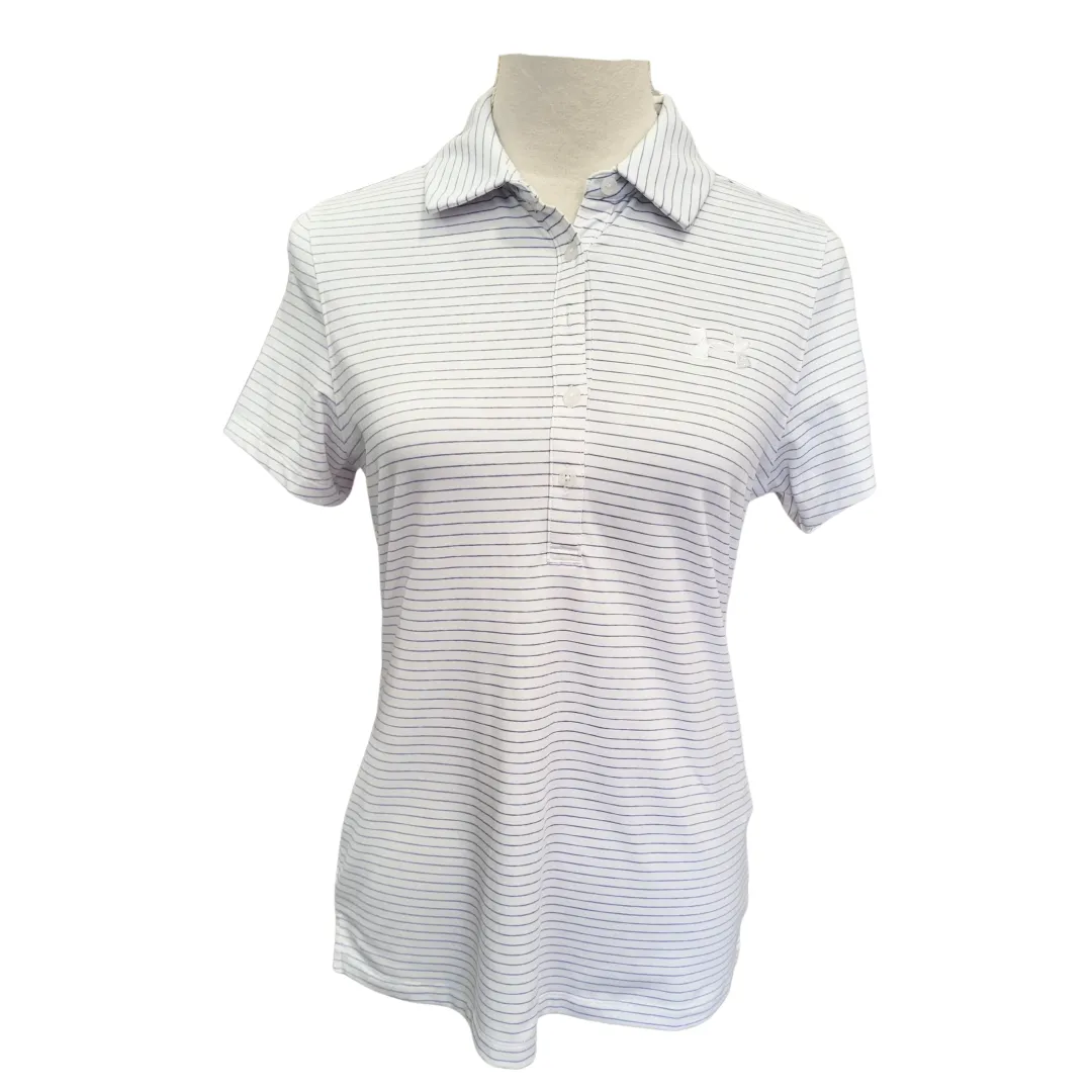 Under Armour White Women's Golf Polo w/ Pale Blue Stripes Size S