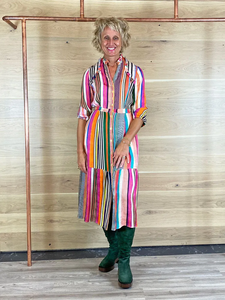 Vilagallo Brielle Dress Stripes Jacquard Print