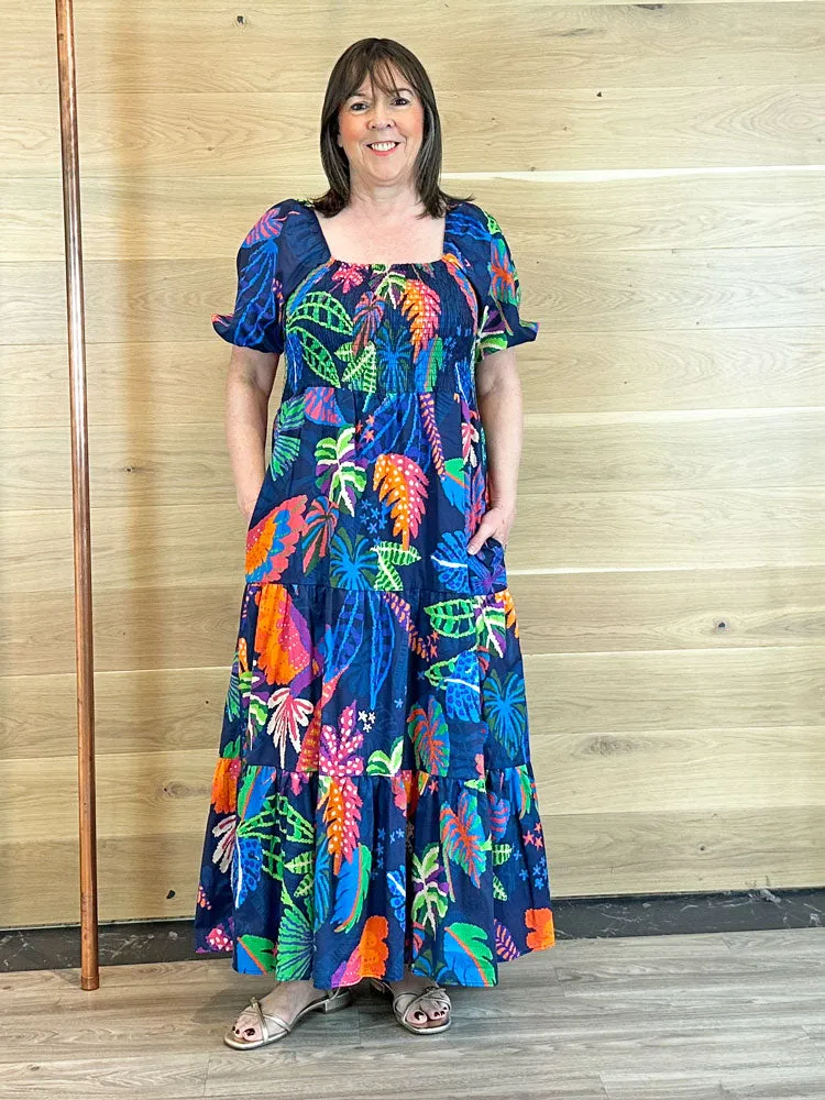 Vilagallo Dress Navy Jungle Tropical