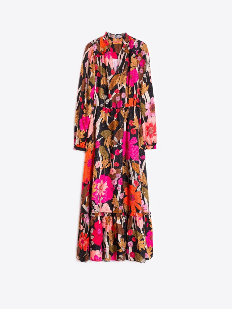 Vilagallo Theresa Dress Floral Coral Camel Print