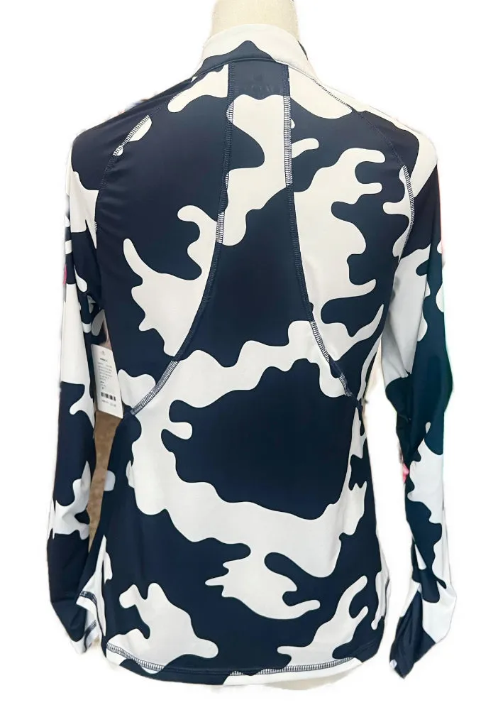 Women's G/Fore Navy & WhIte Camo Print Silky Tech Zip Pullover w/ Logo Size M MSP$155