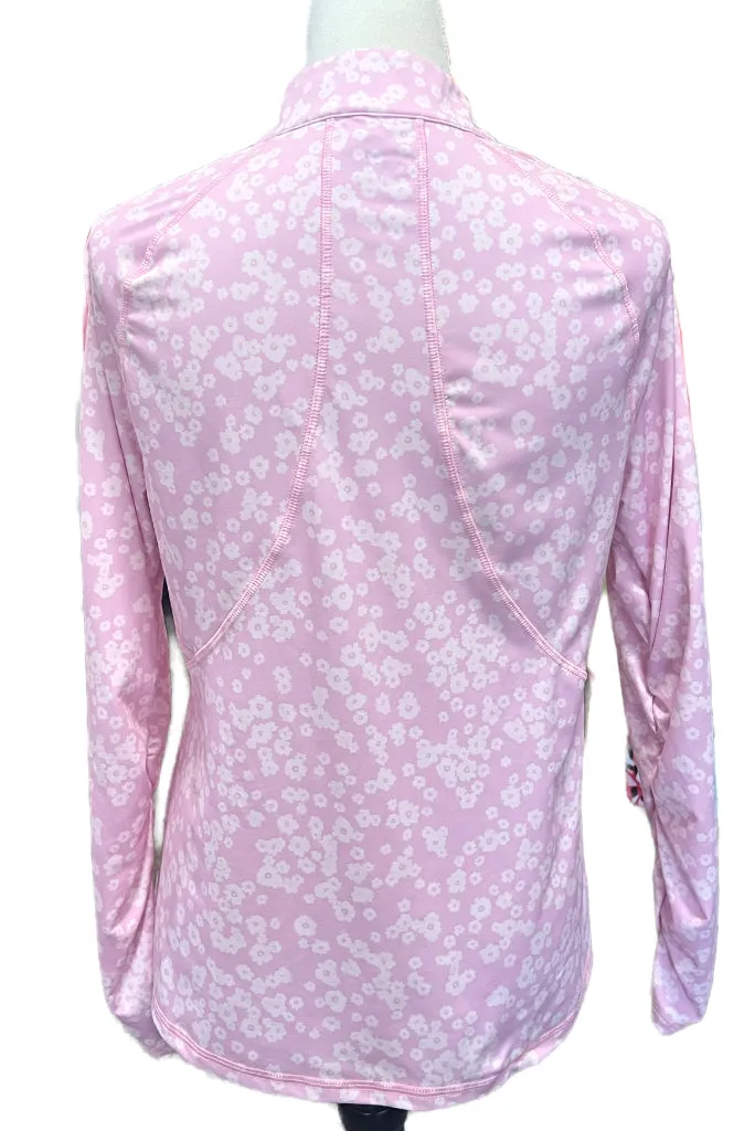 Women's G/Fore Pink Floral Silky Tech Zip Golf Pullover w/ Logo Size L MSP$155