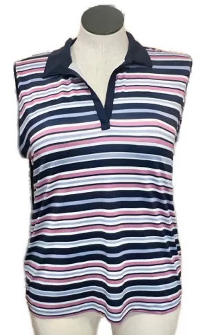 Women's Izod Navy, White & Lavender Striped Sleeveless Golf Polo Size XL