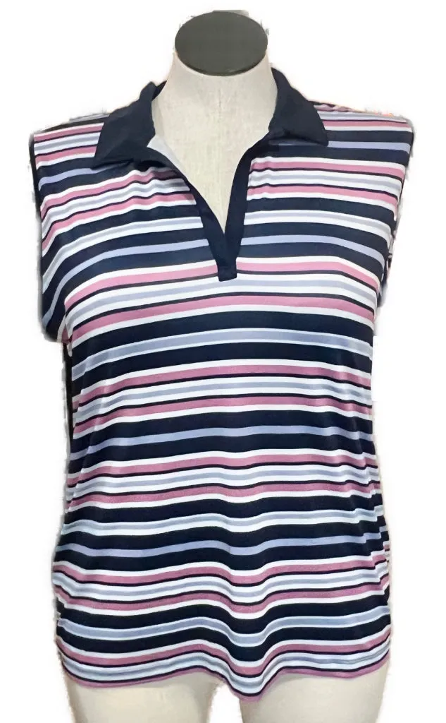 Women's Izod Navy, White & Lavender Striped Sleeveless Golf Polo Size XL