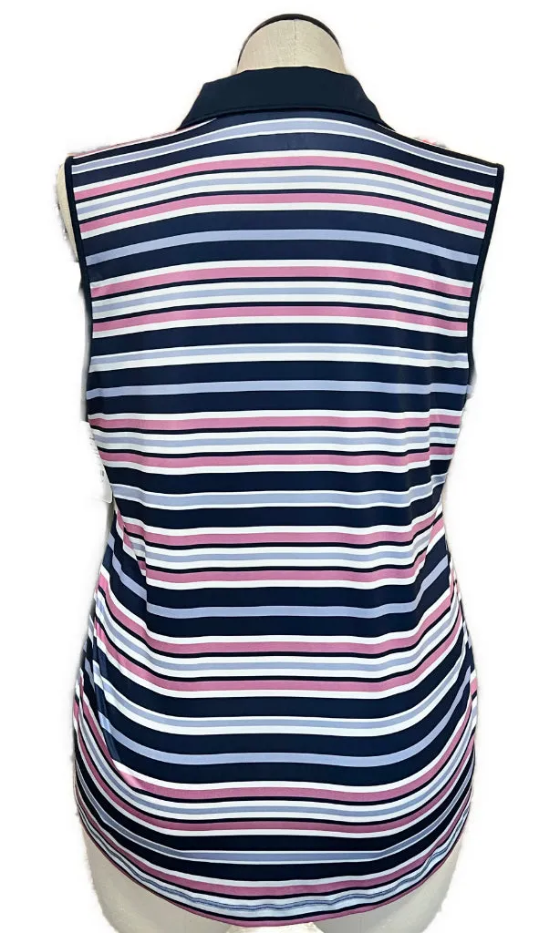 Women's Izod Navy, White & Lavender Striped Sleeveless Golf Polo Size XL