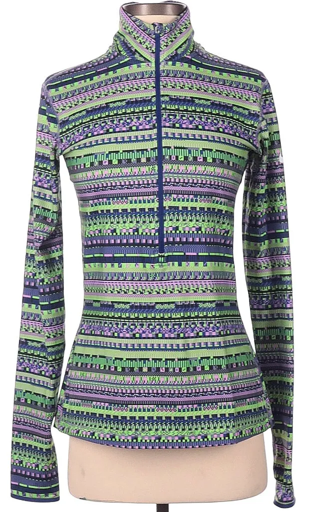 Women's Nike Pro Lime & Purple Print Half Zip Pullover Size M. MSP$85