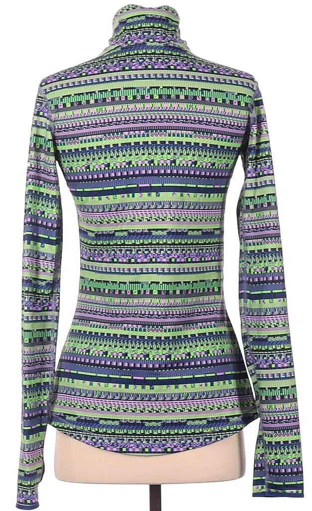 Women's Nike Pro Lime & Purple Print Half Zip Pullover Size M. MSP$85