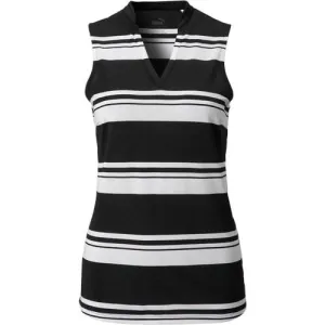 Women's Puma Cloudspun Black w/White Stripe V-neck Mini Mock Sleeveless Golf Top Size M MSP$65