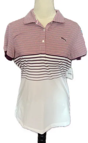 Women's Puma White & Maroon Striped Golf Polo Size S MSP$60