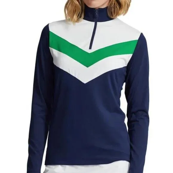 Women's Ralph Lauren RLX Chevron Stripe Pullover in Green/White/Navy Size L MSP$168