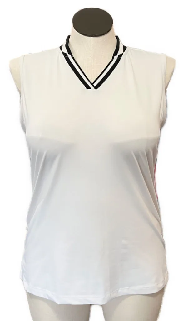 Women's Slazenger Golf White Sleeveless Top w/ Black Striped Collar Size L