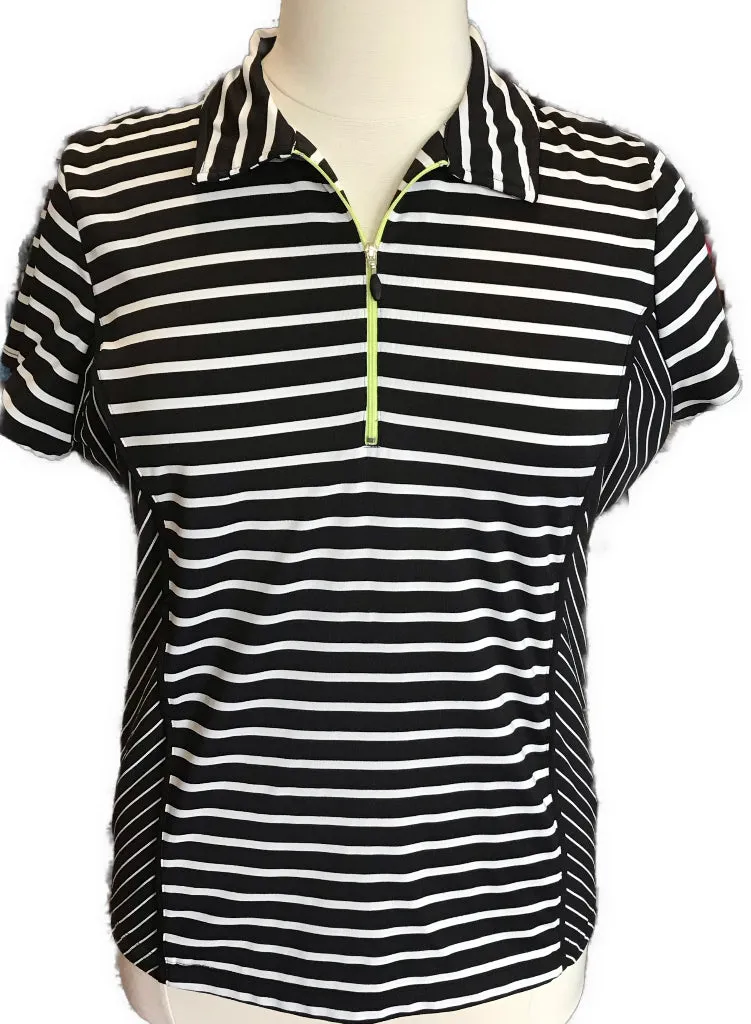 Zenergy Black & White Striped Polo Size XL