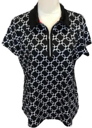Zenergy Golf Black and White Chain Print 1/4 Zip Golf Polo Size M MSP$79.50