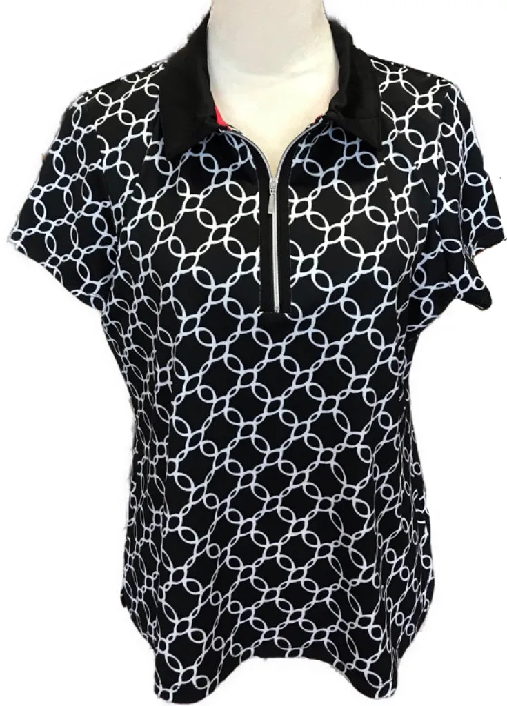 Zenergy Golf Black and White Chain Print 1/4 Zip Golf Polo Size M MSP$79.50