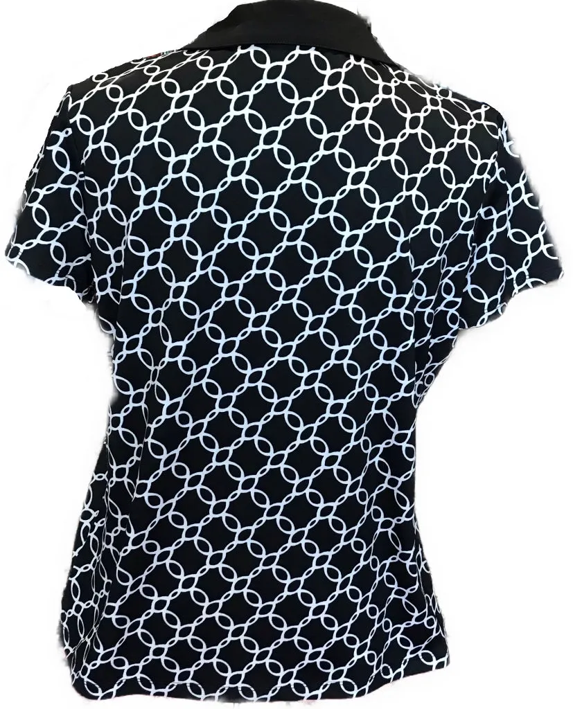 Zenergy Golf Black and White Chain Print 1/4 Zip Golf Polo Size M MSP$79.50