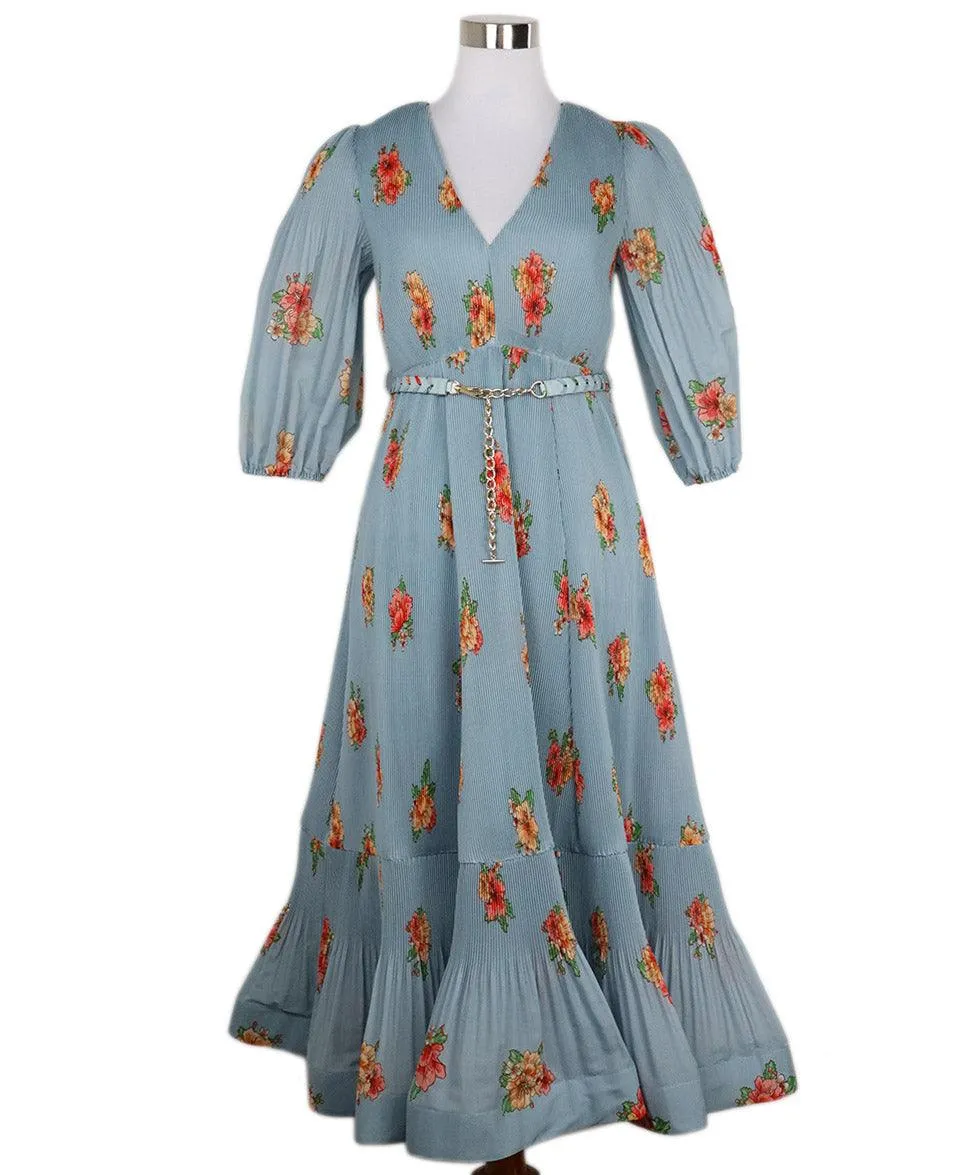 Zimmerman Blue Floral Print Pleated Dress sz 0