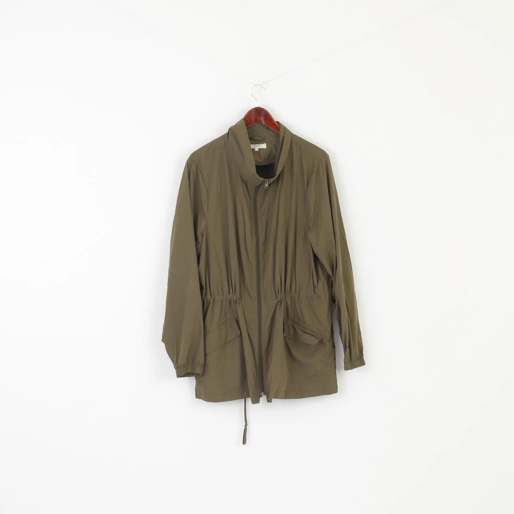 Zizzi Women M Jacket Green Lightweight Full Zipper Parka Casual Outwear Top